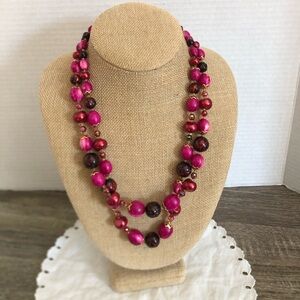 Vtg Two Strand Pink Red Beaded Necklace